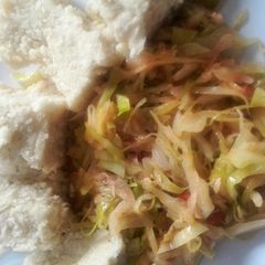 A picture of Cabbage with ugali.