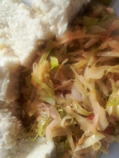 A picture of Cabbage with ugali.