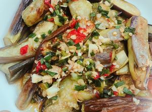 Hình của món Cà tím chiên mỡ hành.