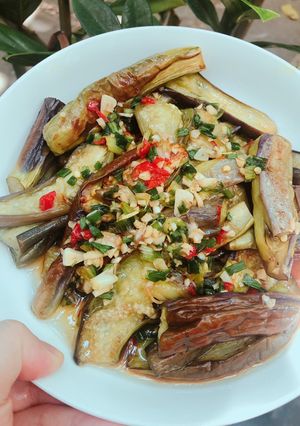 Hình của món Cà tím chiên mỡ hành.