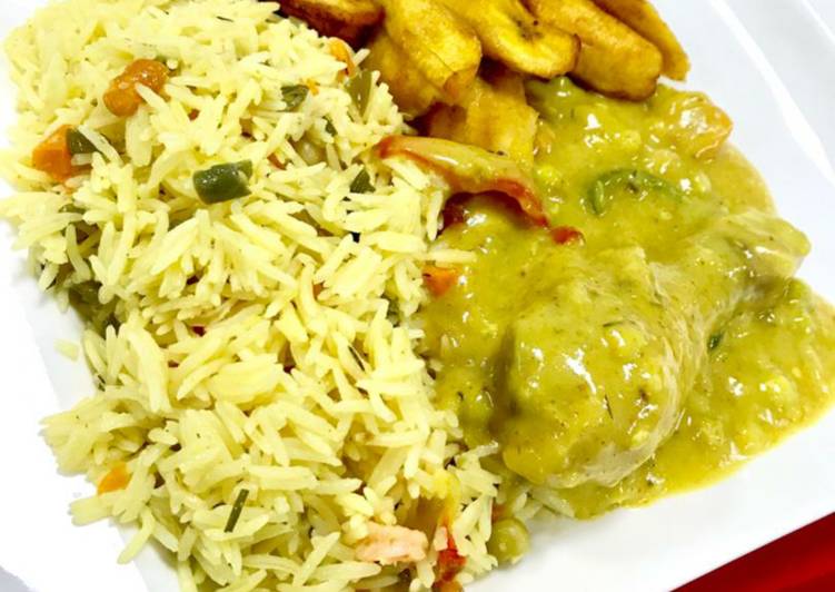 Recipe of Super Quick Homemade Basmatic rice with curry sauce and fried plantain