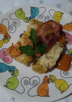 Una foto de Pastel de patatas y batatas al horno (sin leche)