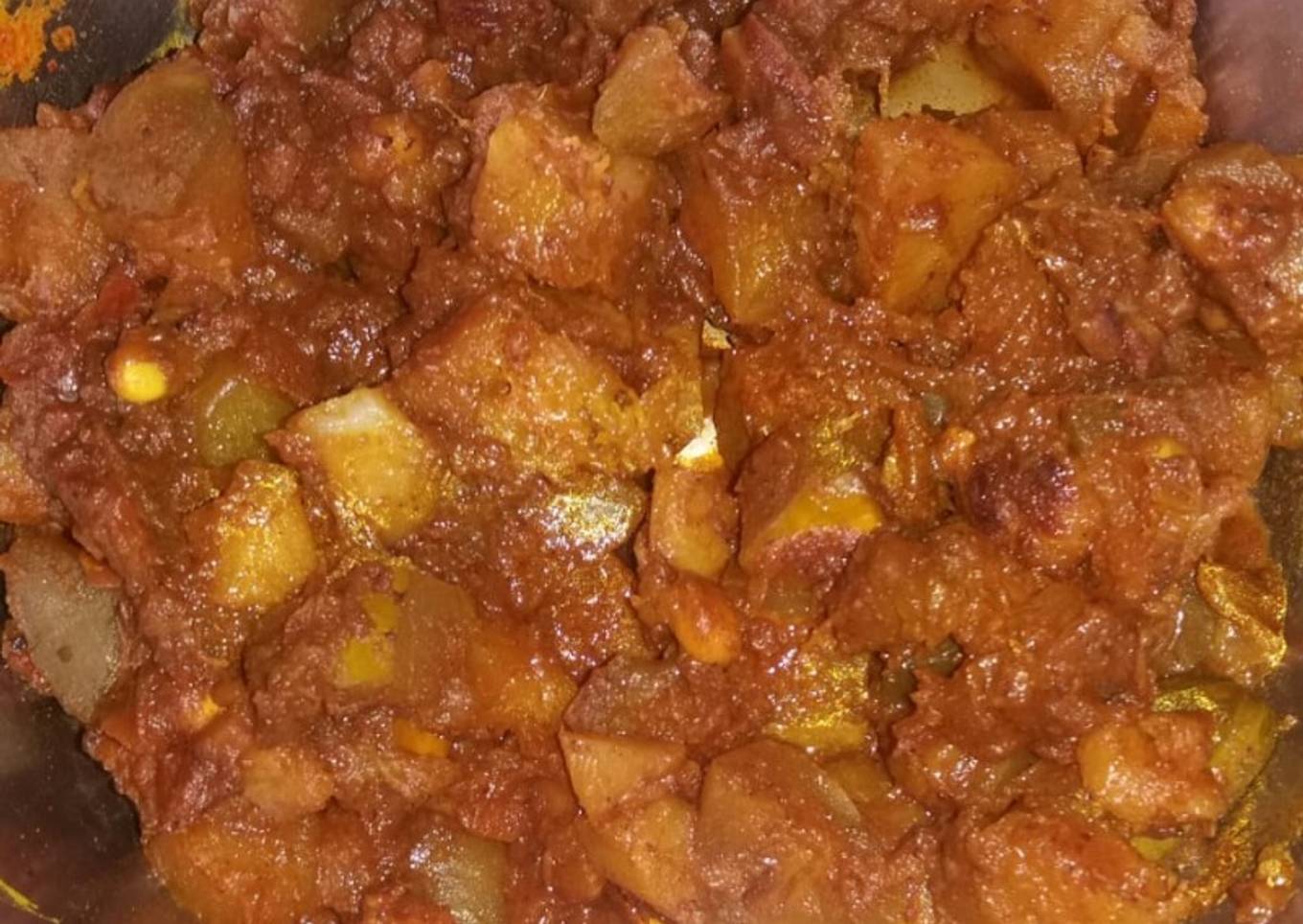 Potatoes pointed gourd prawn stir fry