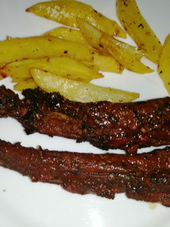 A picture of Honey glazed pork ribs.
