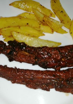 A picture of Honey glazed pork ribs.