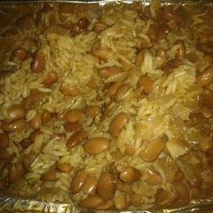 A picture of Dry Beans & Rice in the Oven.