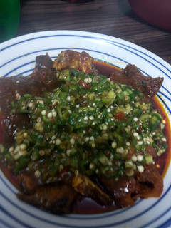 A picture of Red oil Stew with Fresh Okro soup.