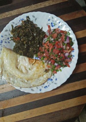 A picture of Ugali and mboga.