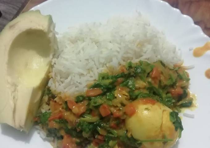 Rice Egg Curry And Avacado