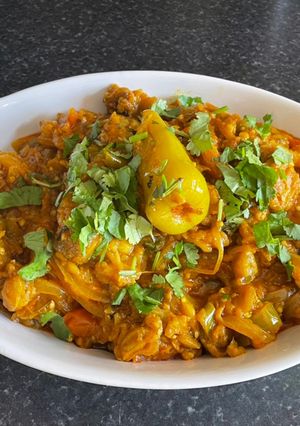 A picture of Eggplant Curry: (Baingan bharta):.