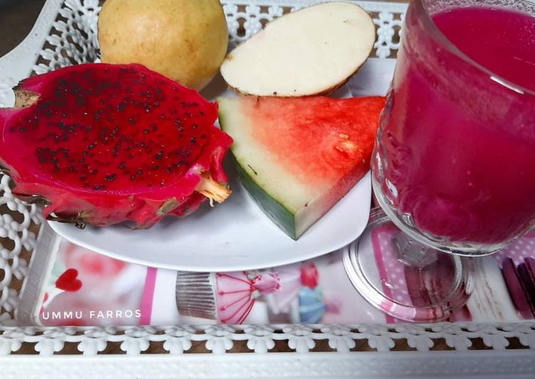 Langkah Mudah untuk Membuat Mix jus buah naga, bengkoang, semangka dan jambu biji yang Menggugah Selera
