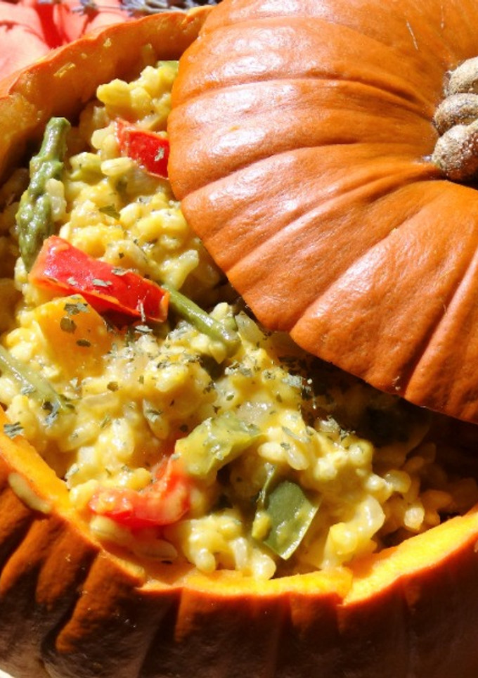 Una foto de Arroz cremoso con calabaza y verduritas