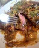 T-Bone Steak on Toast w/Creamed Drip Sauce & Red Pepper +Parsley