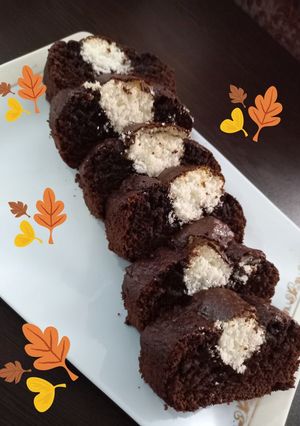 عکسی از دستور کیک کاکائویی با مغز نارگیلی🌺