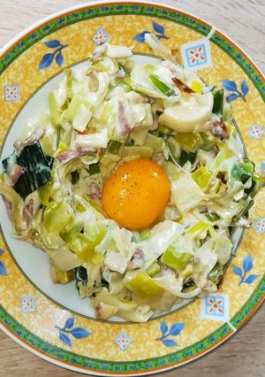Une photo de Poireaux façon carbonara 🥓🥚🥬