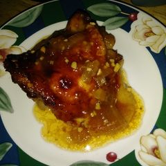A picture of Peach Whiskey BBQ chicken thighs (Ree Drummond's recipe).