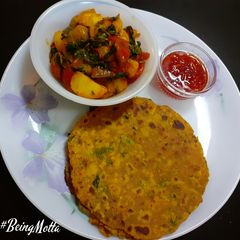 A picture of Jowar-Radish Paratha with  Aloo Methi Subzi.
