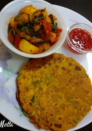 A picture of Jowar-Radish Paratha with  Aloo Methi Subzi.