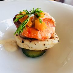 A picture of Cuttle fish salad with lemon vinaigrette.