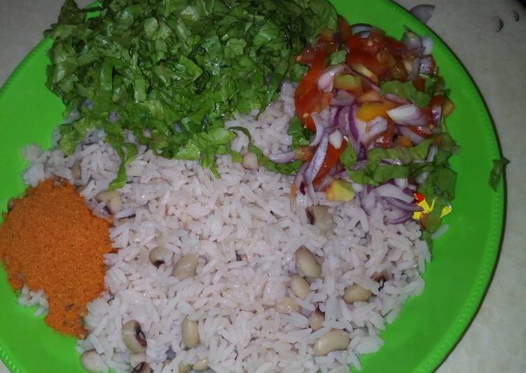 How to Make Perfect Rice and beans with salad