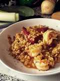 Arroz meloso con gambas y pimiento rojo