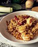 Arroz meloso con gambas y pimiento rojo