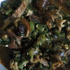 A picture of Oiless Okro soup with snail.