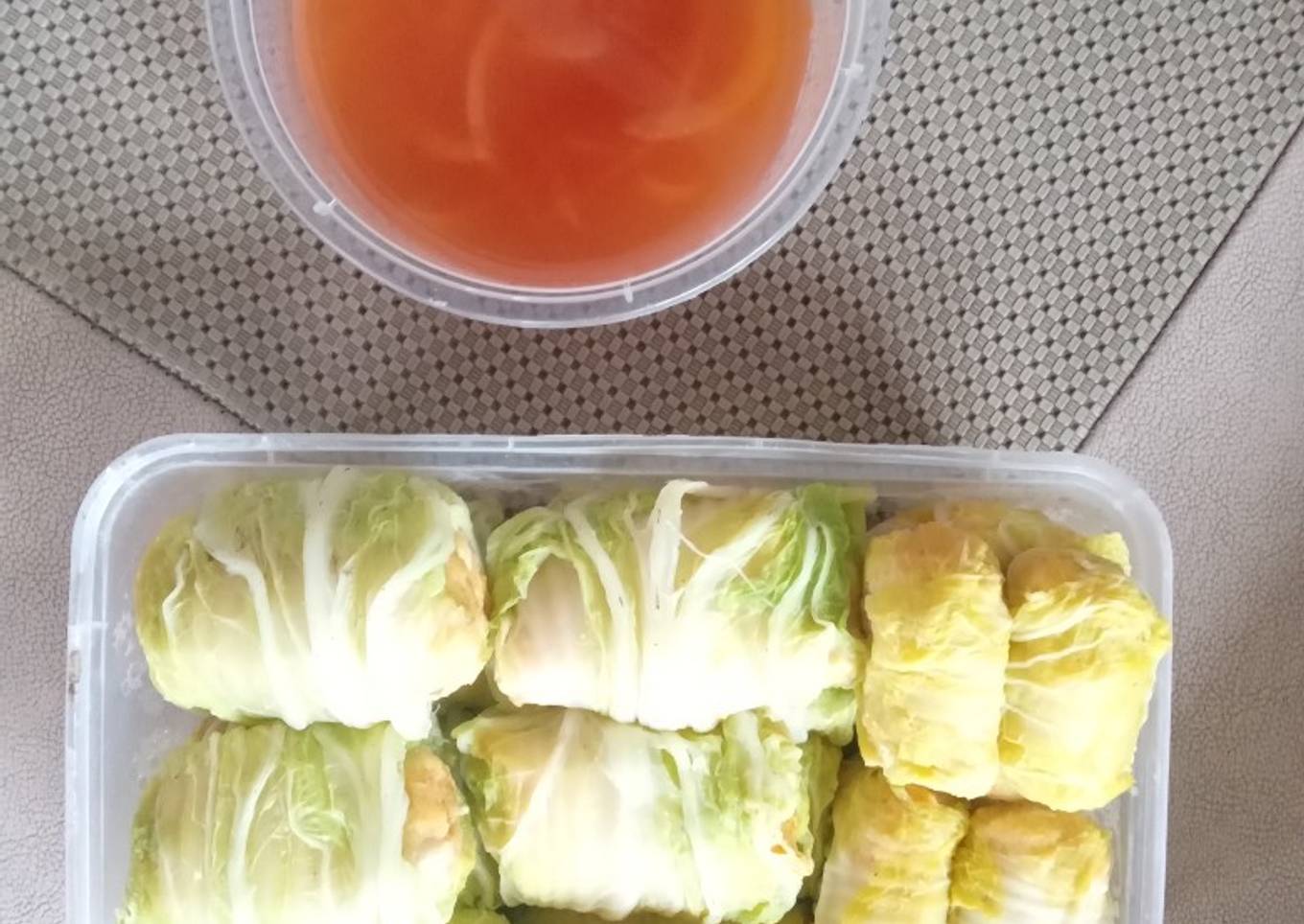 Sawi gulung isi tahu ayam sayur