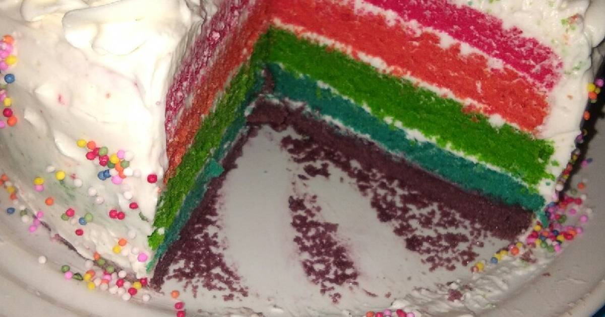 Resep Rainbow Cake Simple Lembut Bangeettt Oleh Novi Putri - Cookpad