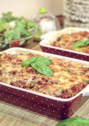 Zdjęcie przepisu Lasagne z cukinią i mięsem mielonym.