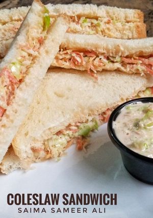 A picture of Coleslaw sandwich with homemade mayonnaise.
