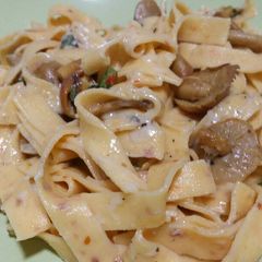 A picture of Pasta with nameko mushrooms and grated truffle.