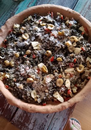 Una foto de Tarta de vegetales con queso vegano
