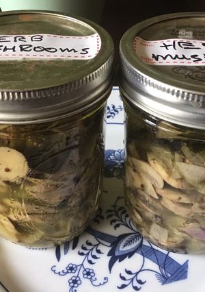 A picture of California Farm Pickled Mushrooms.