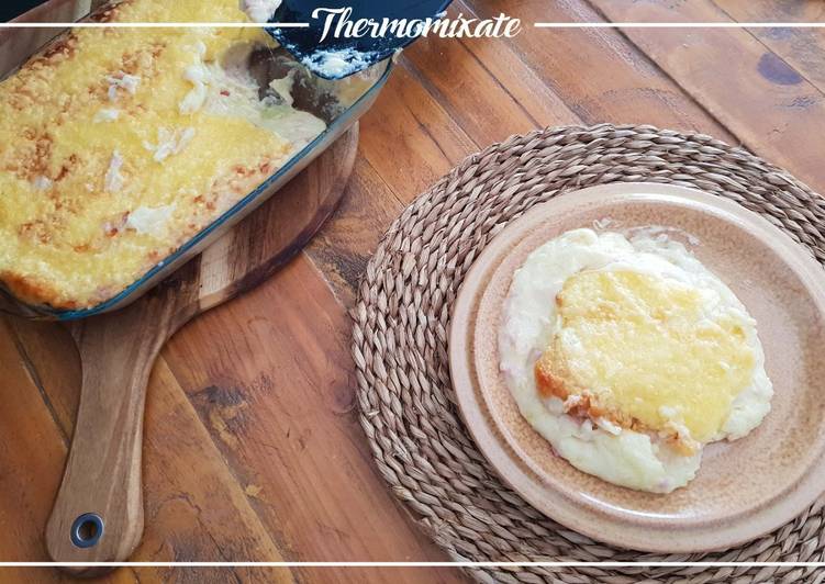 Puré de patatas gratinado con jamón y queso con Thermomix