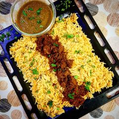 A picture of Saffron Rice with mutton.