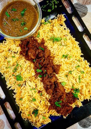 A picture of Saffron Rice with mutton.