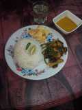 Kumro shaak with chingri mach and dal a tasty lunch