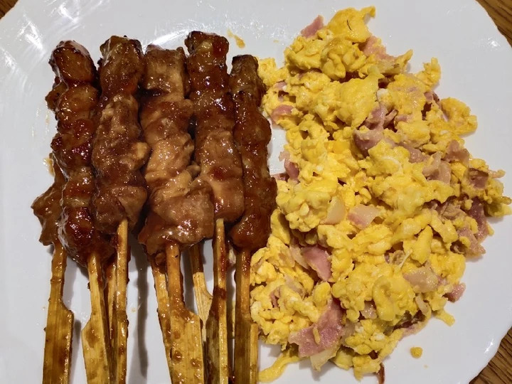 Easy Way Prepare Chicken and Scramble Egg with Bacon the Can Spoil the Tongue Really delicious