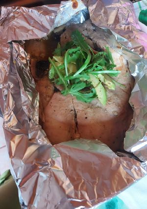 Una foto de Empapelado de pescado con mostaza y relleno de portobello