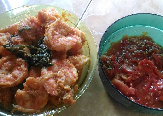 Resep Udang tumis bumbu plus sambal tomat pedas
