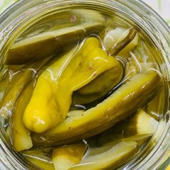 A picture of Instant Arabic style Pickled chillies and cucumber| Lebanese Shawarma pickles.