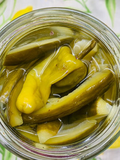 A picture of Instant Arabic style Pickled chillies and cucumber| Lebanese Shawarma pickles.