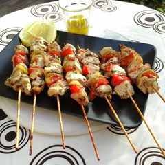 A picture of Grilled Chicken Souvlaki on a stick (Kotopoulo Kalamaki).