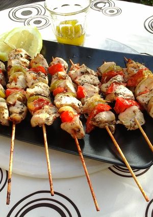 A picture of Grilled Chicken Souvlaki on a stick (Kotopoulo Kalamaki).
