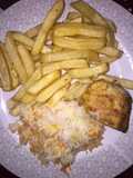Pollo a la mostaza con Arroz y Papas Fritas