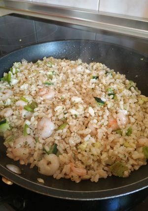 Una foto de Arroz con gambas al piripiri