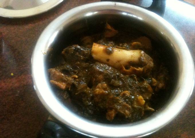 Gongura mamsam or lamb cooked with sorrel leaves