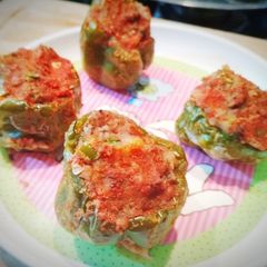 A picture of Stuffed Capsicum with Garbanzo beans.