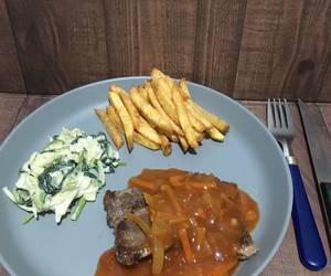 Resep Mudah Beef Steak with Sweet n Sour Sauce Salad Kol Sawi Lezat Mantap